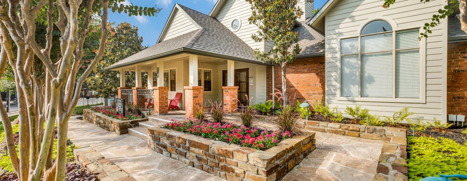 a house with a stone patio